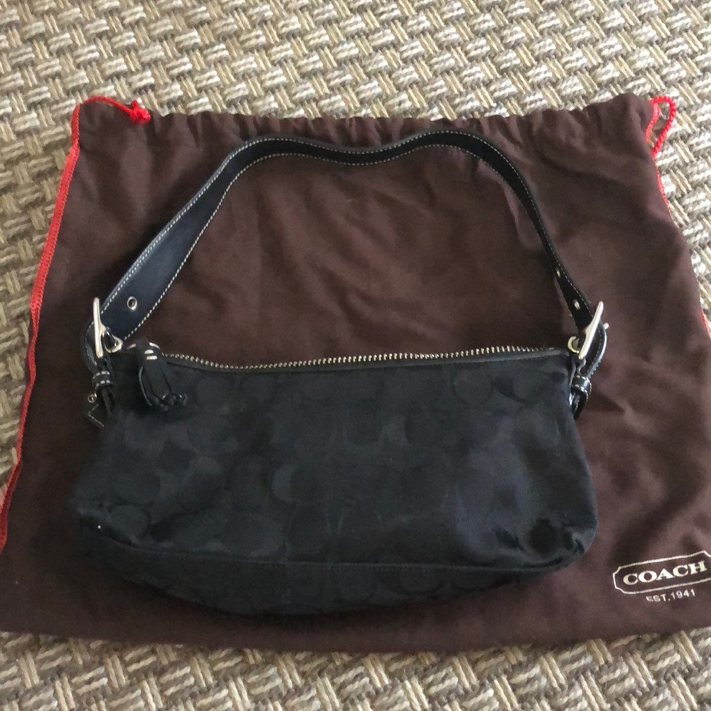 Small black coach signature print shoulder bag